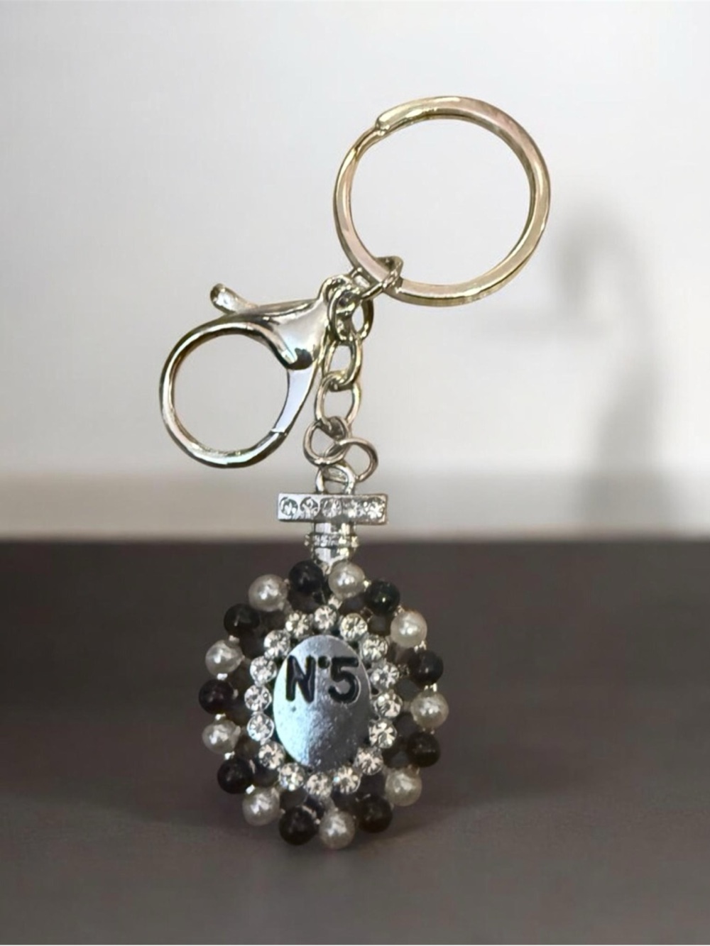 Silver N°5 Beaded Key & Card Holder Charm